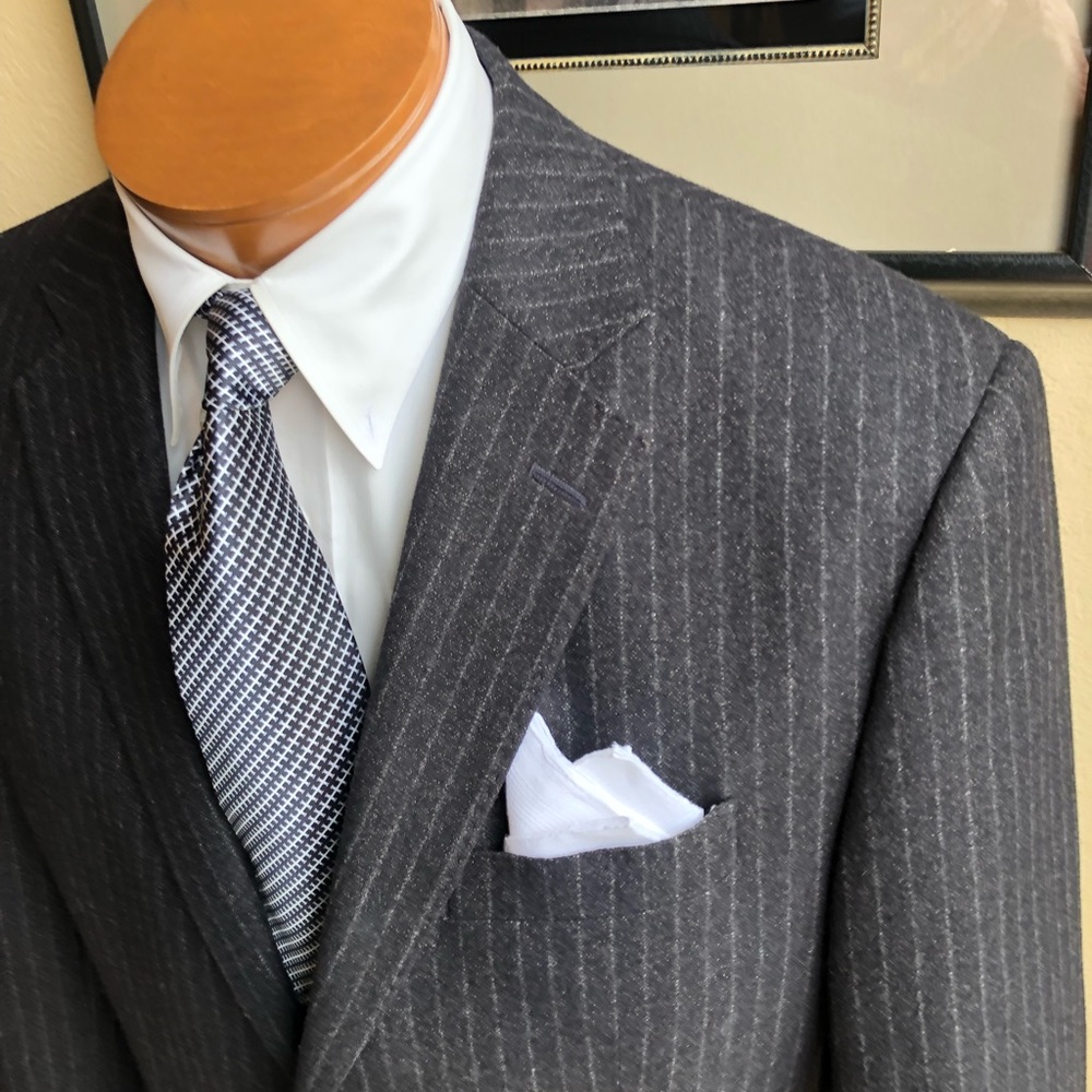 Banana Republic 2 Button Wool and Cotton Charcoal Gray Pinstripe Jacket …